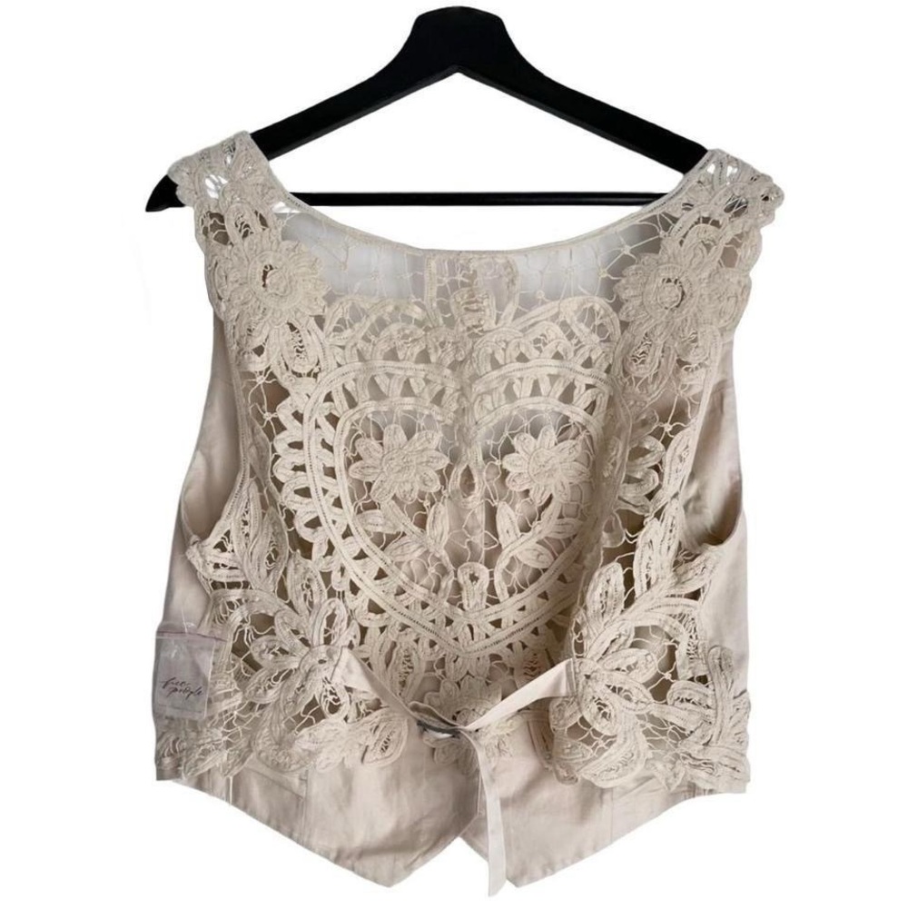 Free people sleeveless vest tailored crop top crochet cream boho festival nwt - Picture 4 of 7